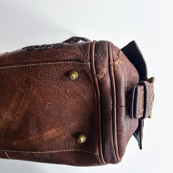 Vintage Y2K Coach Brown Pebbled Leather Mia Studded Satchel Bag Style 10064 - Picture 7 of 13